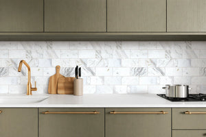 Aurora 3x6 Subway Calacatta Grey Marble Mosaic Tile - 12" x 12"