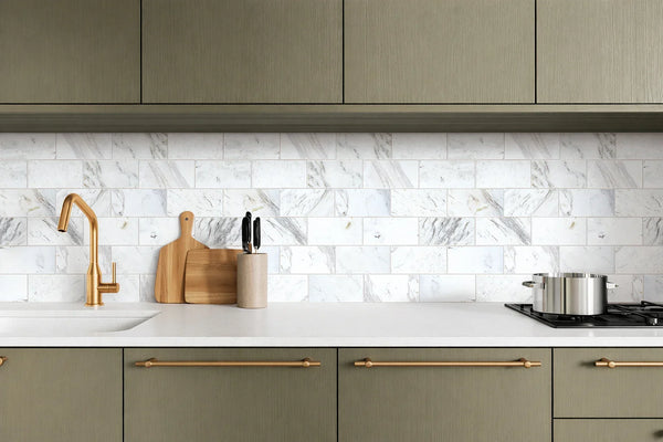 Aurora 3x6 Subway Calacatta Grey Marble Mosaic Tile - 12" x 12" - Sample