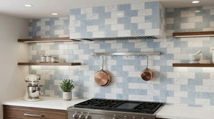 Aurora 3x6 Subway Sky Blue Marble Mosaic Tile - 12" x 12" - Sample