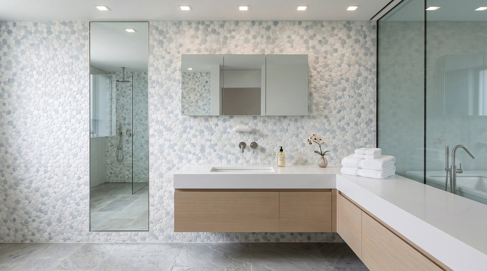 Marnex Sliced Pebble Sky Blue Marble Mosaic Tile - 12" x 12"