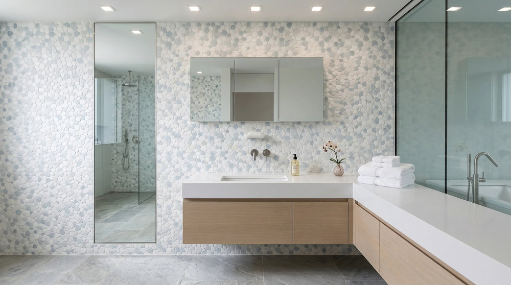 Marnex Sliced Pebble Sky Blue Marble Mosaic Tile - 12" x 12" - Sample