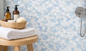 Marnex Sliced Pebble Sky Blue Marble Mosaic Tile - 12" x 12"
