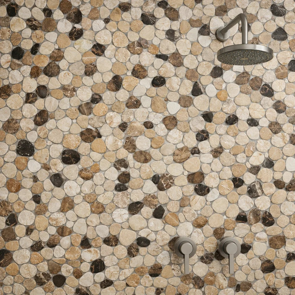 Marnex Sliced Pebble Spanish Blend Marble Mosaic Tile – 12" x 12"