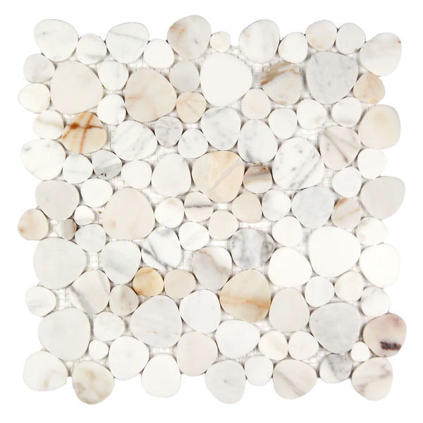 Marnex Sliced Pebble Calacatta Gold Marble Mosaic Tile – 12" x 12"