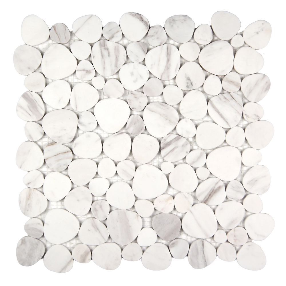 Marnex Sliced Pebble Calacatta Grey Marble Mosaic Tile – 12" x 12"