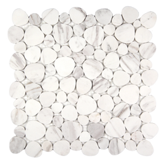 Marnex Sliced Pebble Calacatta Grey Marble Mosaic Tile – 12" x 12"