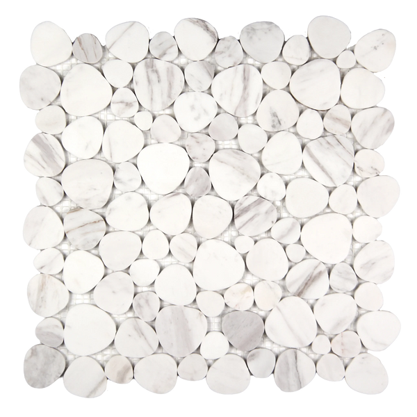 Marnex Sliced Pebble Calacatta Grey Marble Mosaic Tile – 12" x 12"