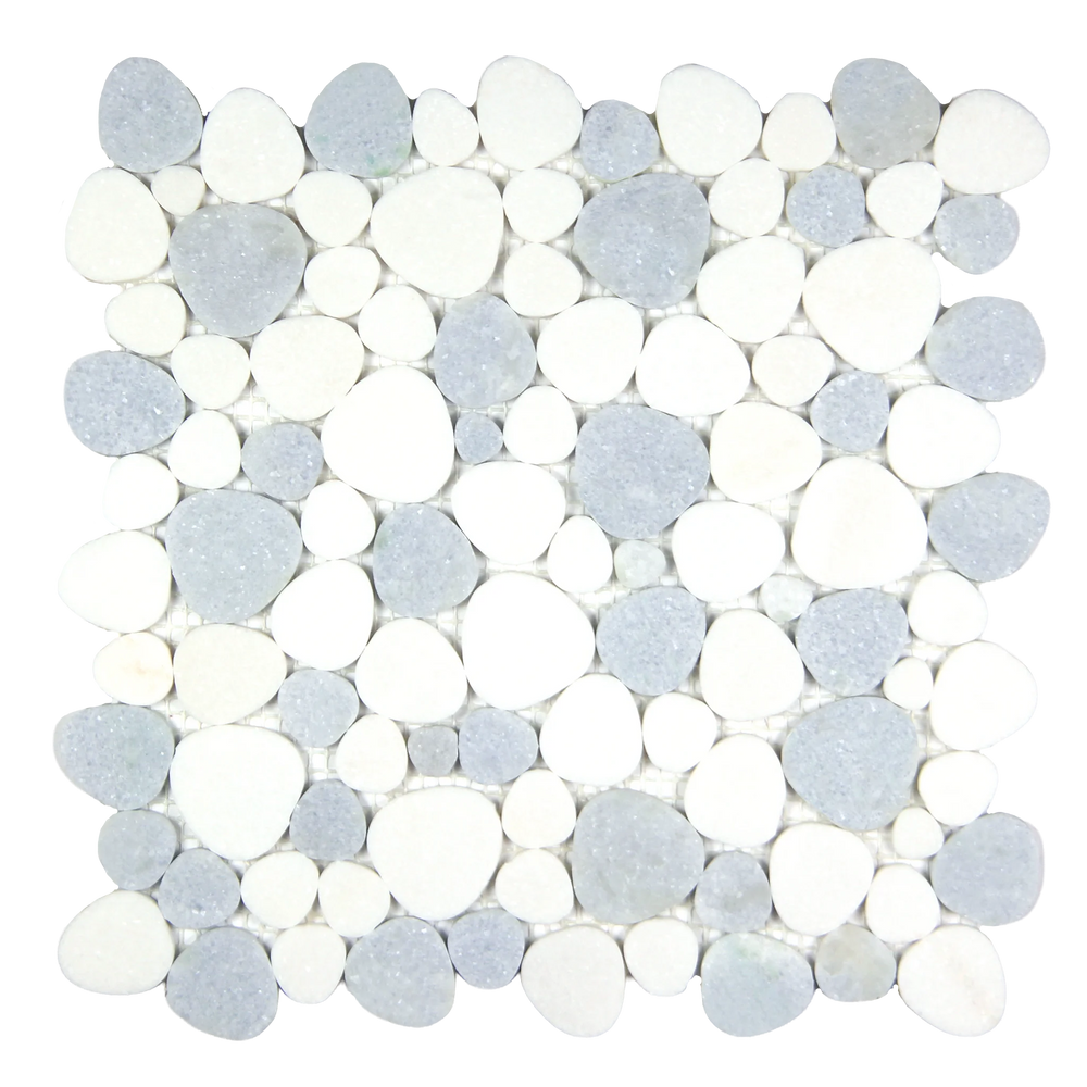 Marnex Sliced Pebble Sky Blue Marble Mosaic Tile - 12" x 12"