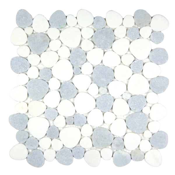 Marnex Sliced Pebble Sky Blue Marble Mosaic Tile - 12" x 12"