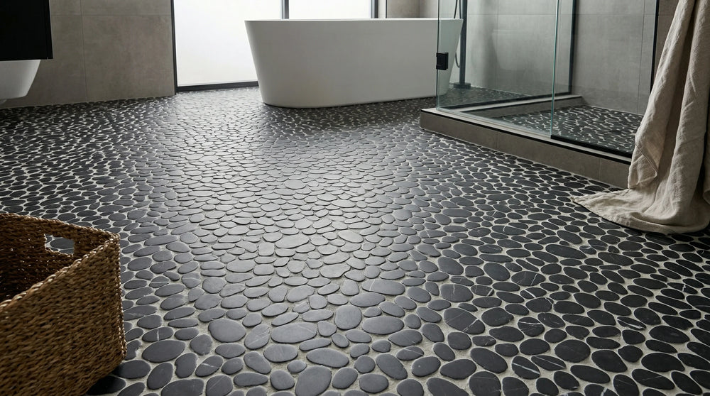 Modcycle Pebble Recycled Glass Black Mosaic Tile – 11.5" x 12"
