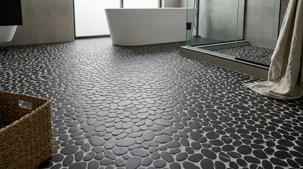 Modcycle Pebble Recycled Glass Black Mosaic Tile – 11.5" x 12"