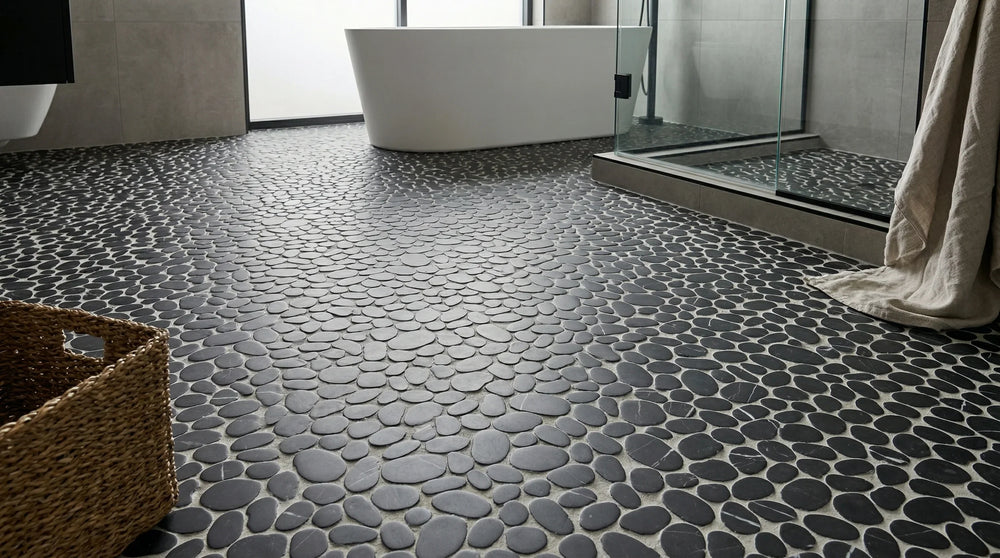 Modcycle Pebble Recycled Glass Black Mosaic Tile – 11.5" x 12" - Sample