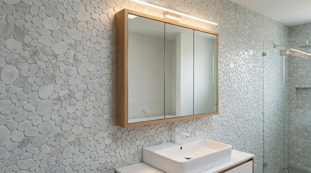 Modcycle Pebble Recycled Glass Carrara Mosaic Tile – 11.5" x 12"