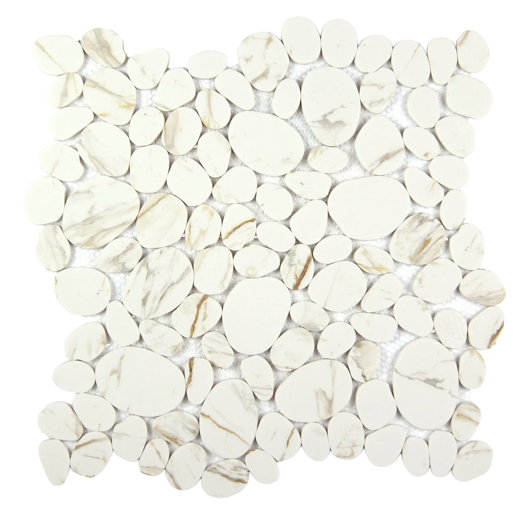 Modcycle Pebble Recycled Glass Calacatta Gold Mosaic Tile – 11.5" x 12"