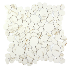 Modcycle Pebble Recycled Glass Calacatta Gold Mosaic Tile – 11.5" x 12"
