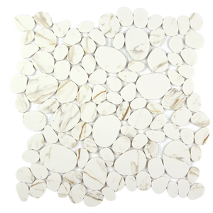 Modcycle Pebble Recycled Glass Calacatta Gold Mosaic Tile – 11.5" x 12"