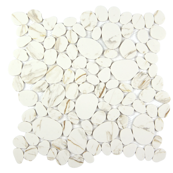 Modcycle Pebble Recycled Glass Calacatta Gold Mosaic Tile – 11.5" x 12"