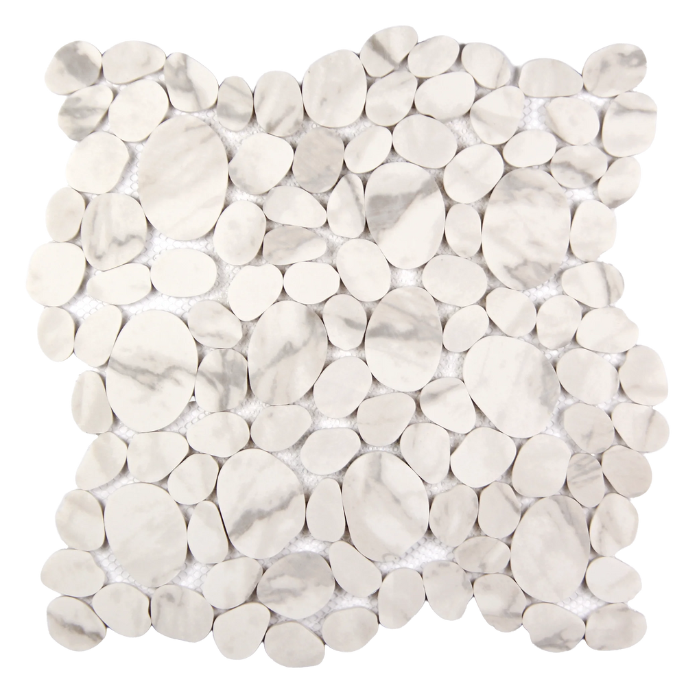 Modcycle Pebble Recycled Glass Calacatta Grey Mosaic Tile – 11.5" x 12"