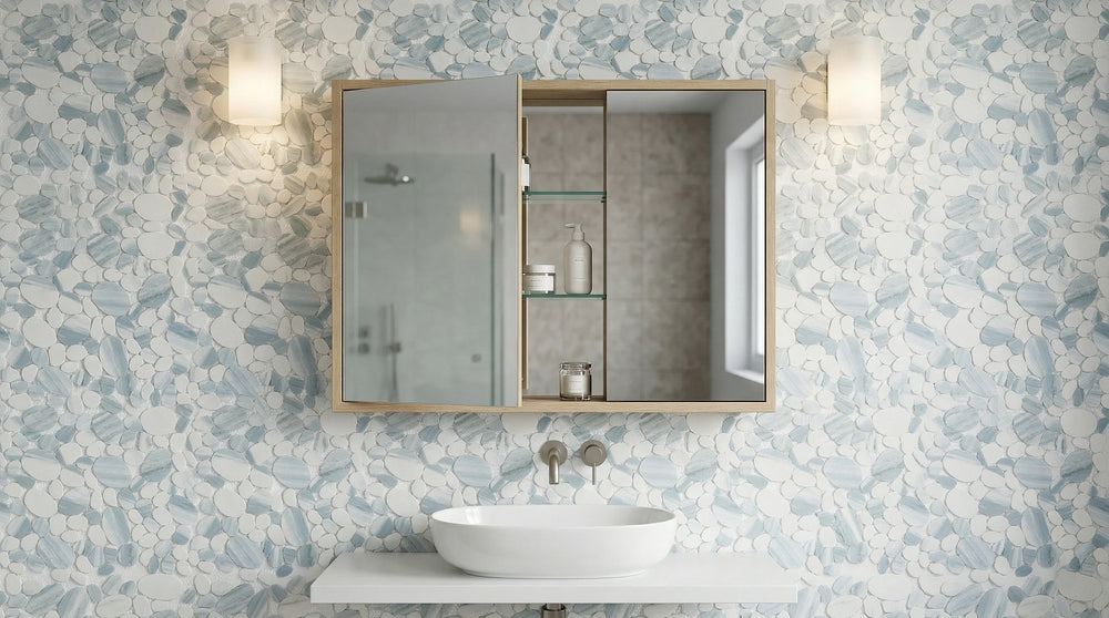 Modcycle Pebble Recycled Glass Sky Blue Mosaic Tile – 11.5" x 12"