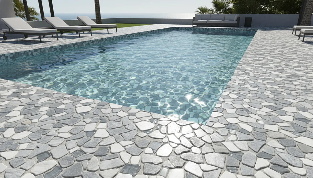Novare Sliced Stone and Glass Graphite Grey Mosaic Tile – 12" x 12" - Sample