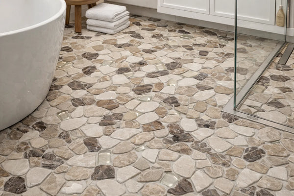 Novare Sliced Stone and Glass Spanish Blend Mosaic Tile – 12" x 12"