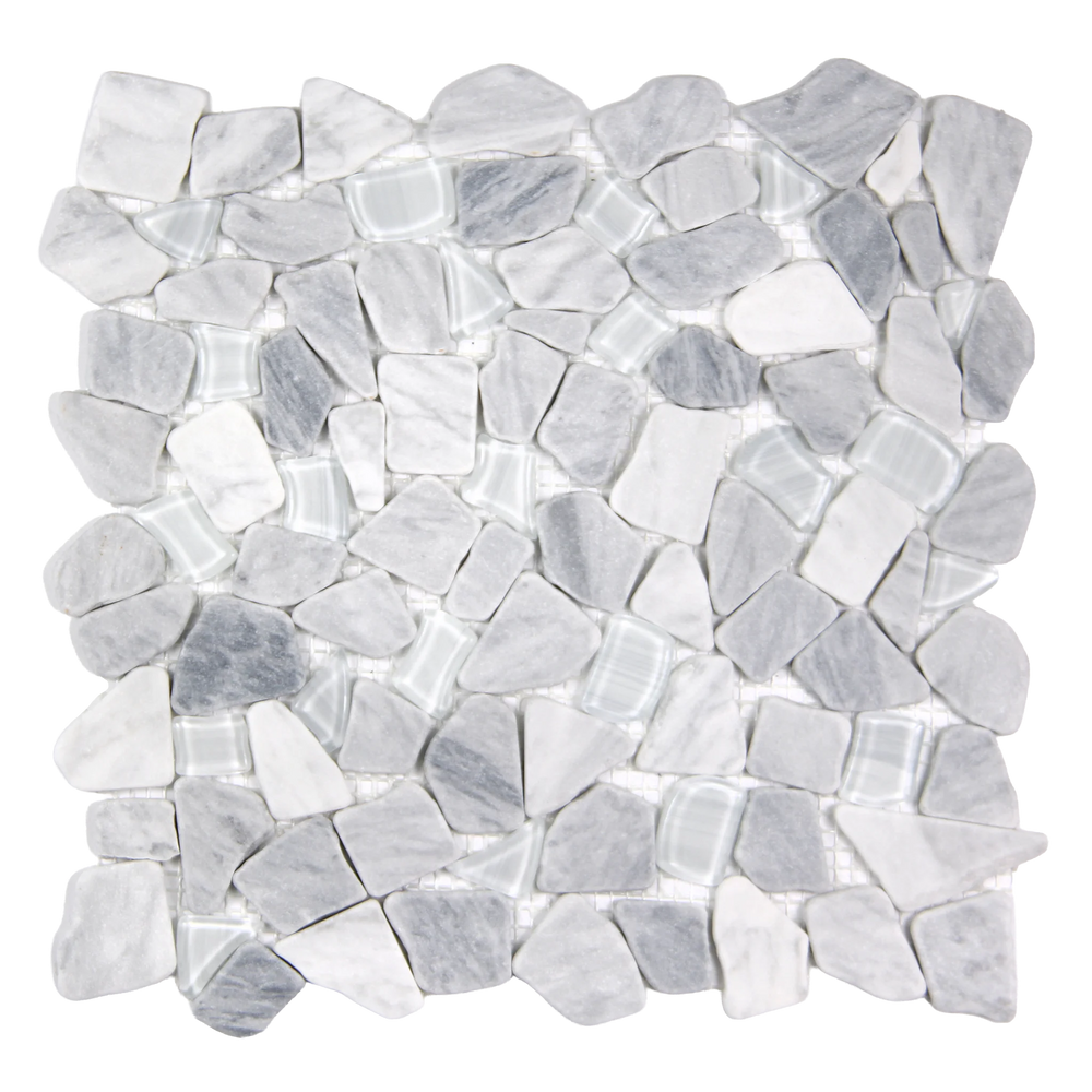 Novare Sliced Stone and Glass Ash Grey Mosaic Tile – 12" x 12"