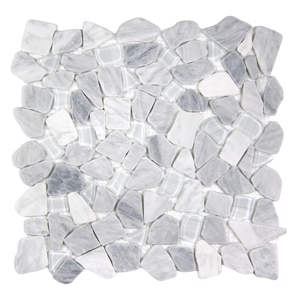 Novare Sliced Stone and Glass Ash Grey Mosaic Tile – 12" x 12"