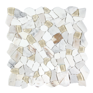 Novare Sliced Stone and Glass Calacatta Gold Mosaic Tile – 12" x 12"