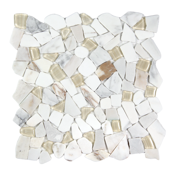 Novare Sliced Stone and Glass Calacatta Gold Mosaic Tile – 12" x 12"