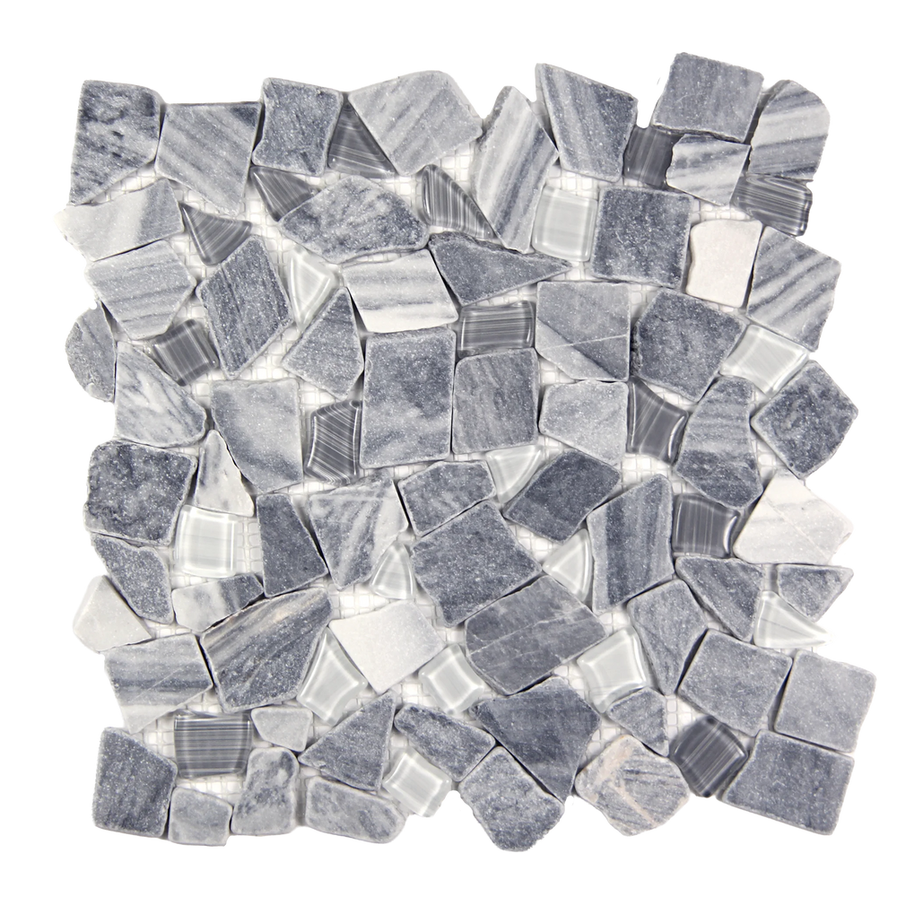 Novare Sliced Stone and Glass Graphite Grey Mosaic Tile – 12" x 12"