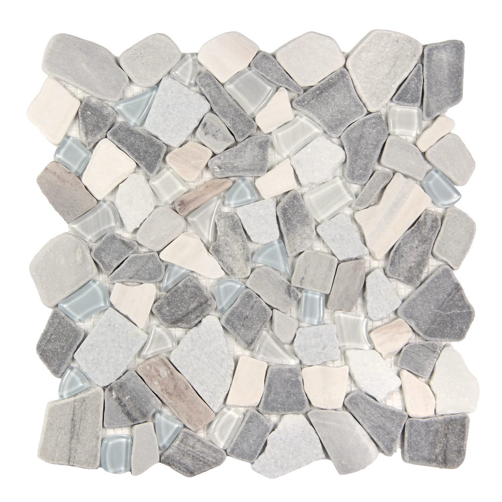 Novare Sliced Stone and Glass Grey Mix Mosaic Tile – 12" x 12"