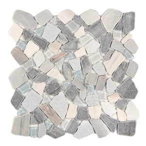 Novare Sliced Stone and Glass Grey Mix Mosaic Tile – 12" x 12"