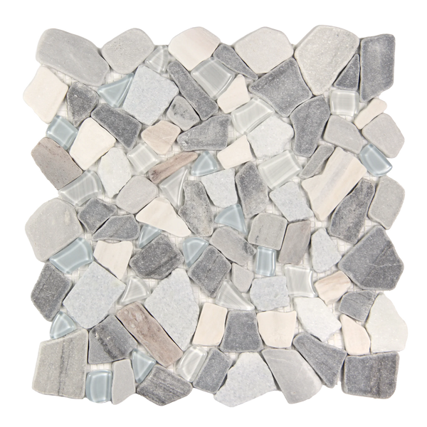 Novare Sliced Stone and Glass Grey Mix Mosaic Tile – 12" x 12"