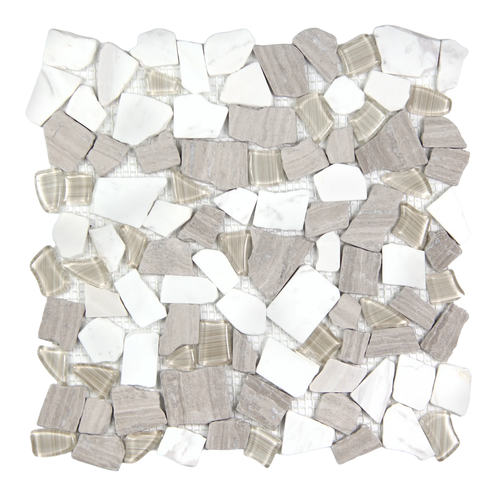 Novare Sliced Stone and Glass Khaki Mosaic Tile – 12" x 12"