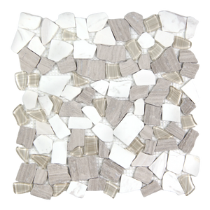 Novare Sliced Stone and Glass Khaki Mosaic Tile – 12" x 12"