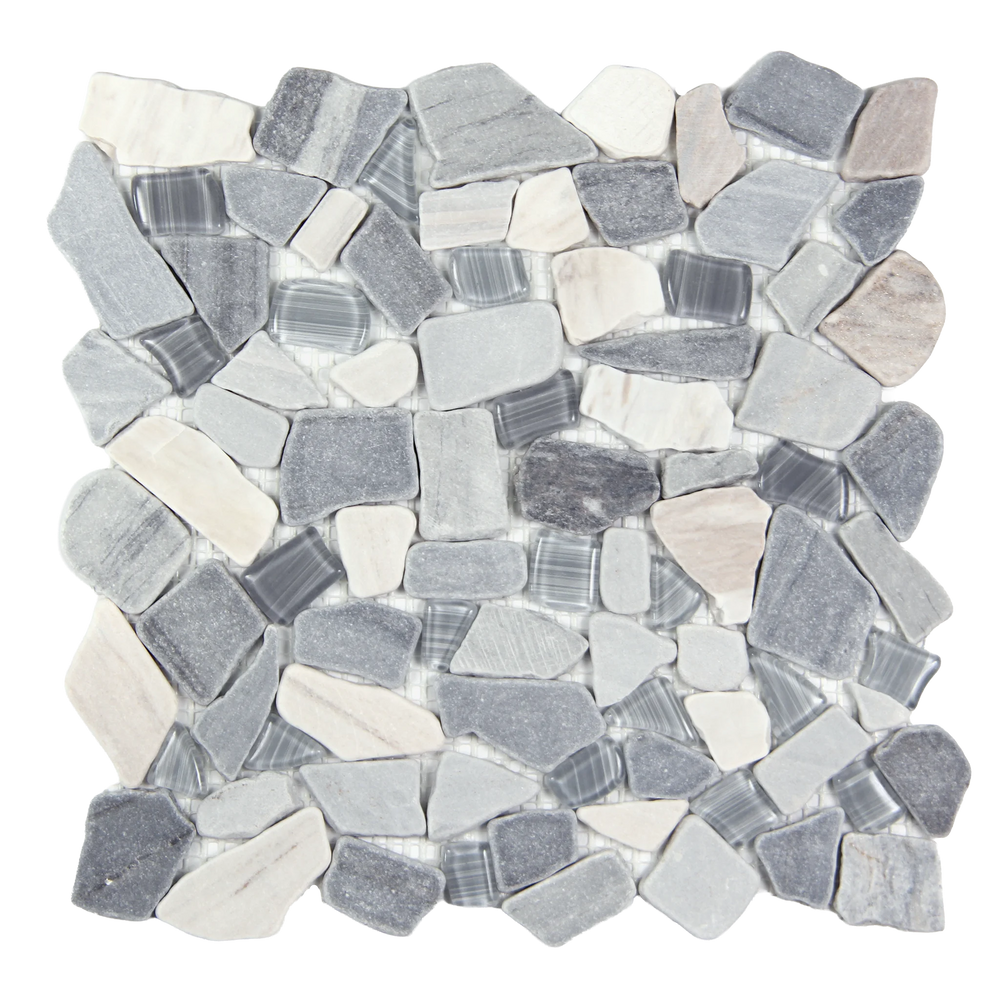 Novare Sliced Stone and Glass Light Grey Mosaic Tile – 12" x 12"