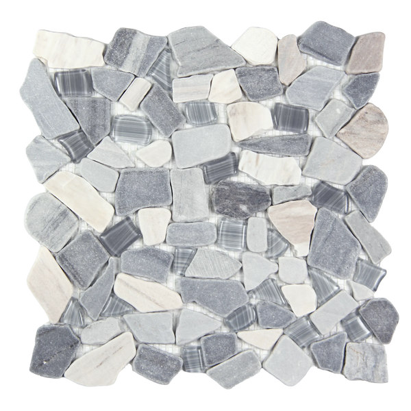 Novare Sliced Stone and Glass Light Grey Mosaic Tile – 12" x 12"