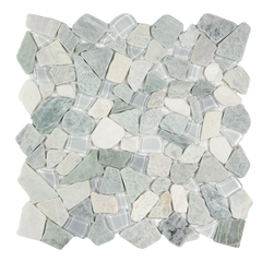 Novare Sliced Stone and Glass Sage Green Mosaic Tile – 12" x 12"