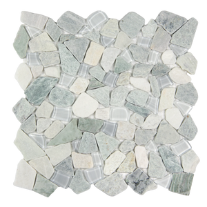 Novare Sliced Stone and Glass Sage Green Mosaic Tile – 12" x 12"