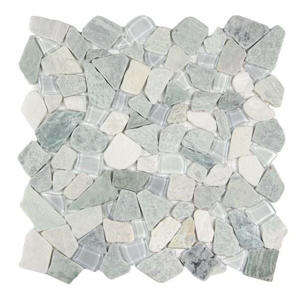 Novare Sliced Stone and Glass Sage Green Mosaic Tile – 12" x 12"