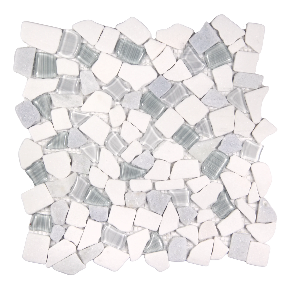 Novare Sliced Stone and Glass Light Blue Mosaic Tile – 12" x 12"