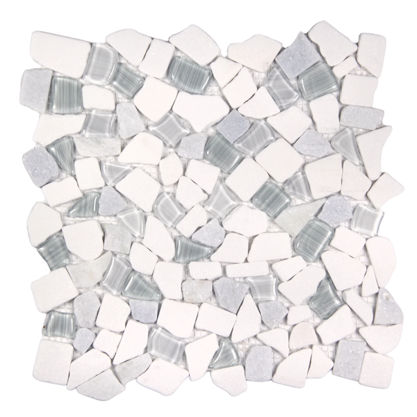Novare Sliced Stone and Glass Light Blue Mosaic Tile – 12" x 12"