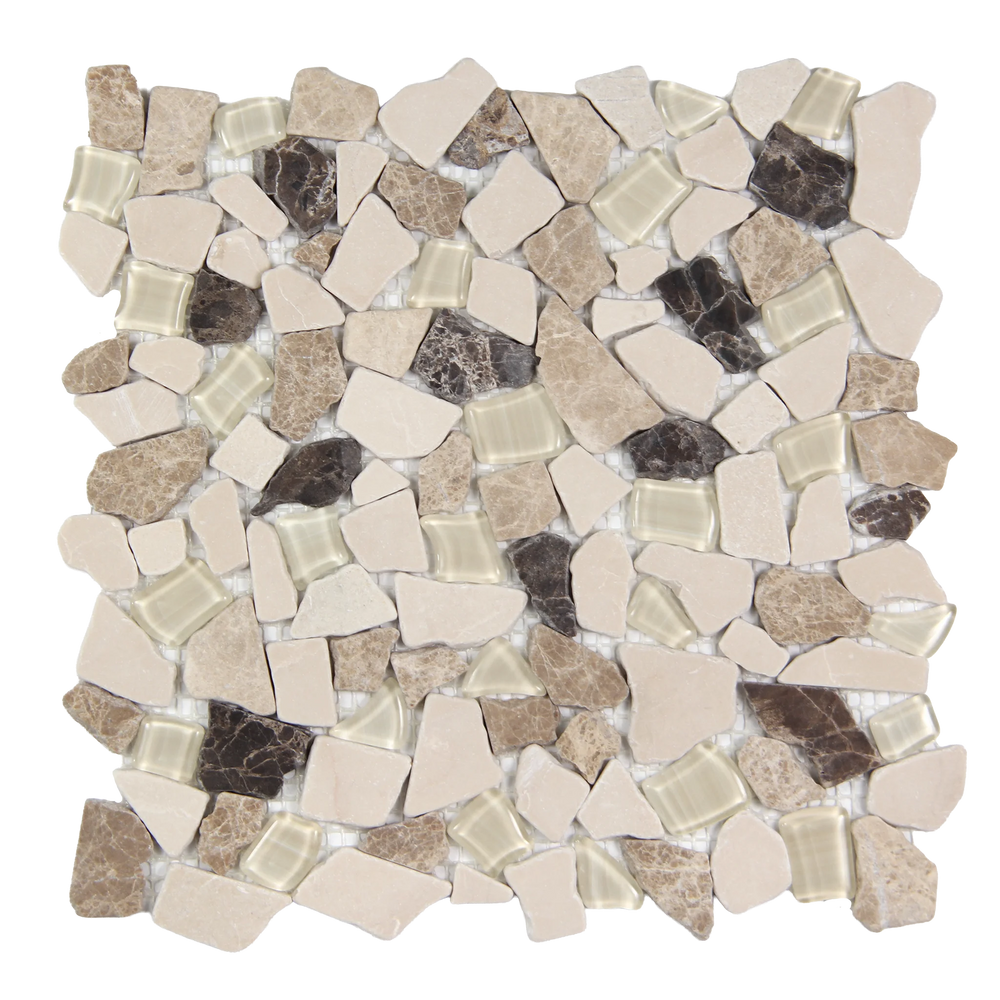 Novare Sliced Stone and Glass Spanish Blend Mosaic Tile – 12" x 12"