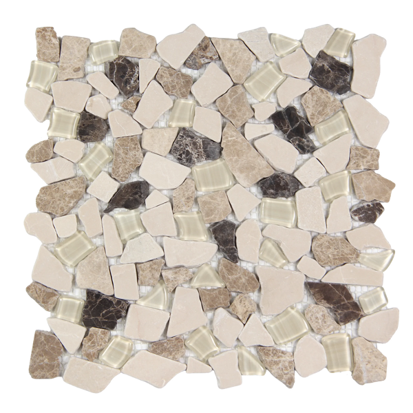 Novare Sliced Stone and Glass Spanish Blend Mosaic Tile – 12" x 12"
