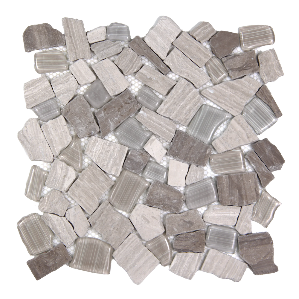 Novare Sliced Stone and Glass Taupe Mosaic Tile – 12" x 12"