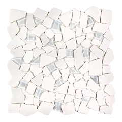 Novare Sliced Stone and Glass White Mosaic Tile – 12" x 12"