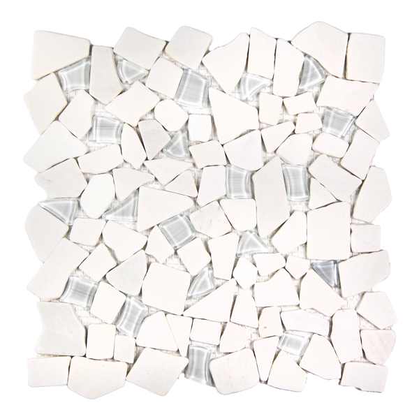 Novare Sliced Stone and Glass White Mosaic Tile – 12" x 12"