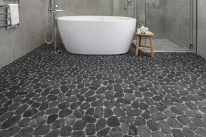 Pebbleluxe Sliced Pebble Stone Black Mosaic Tile – 12" x 12"