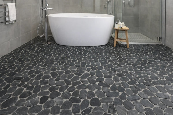 Pebbleluxe Sliced Pebble Stone Black Mosaic Tile – 12" x 12" - Sample