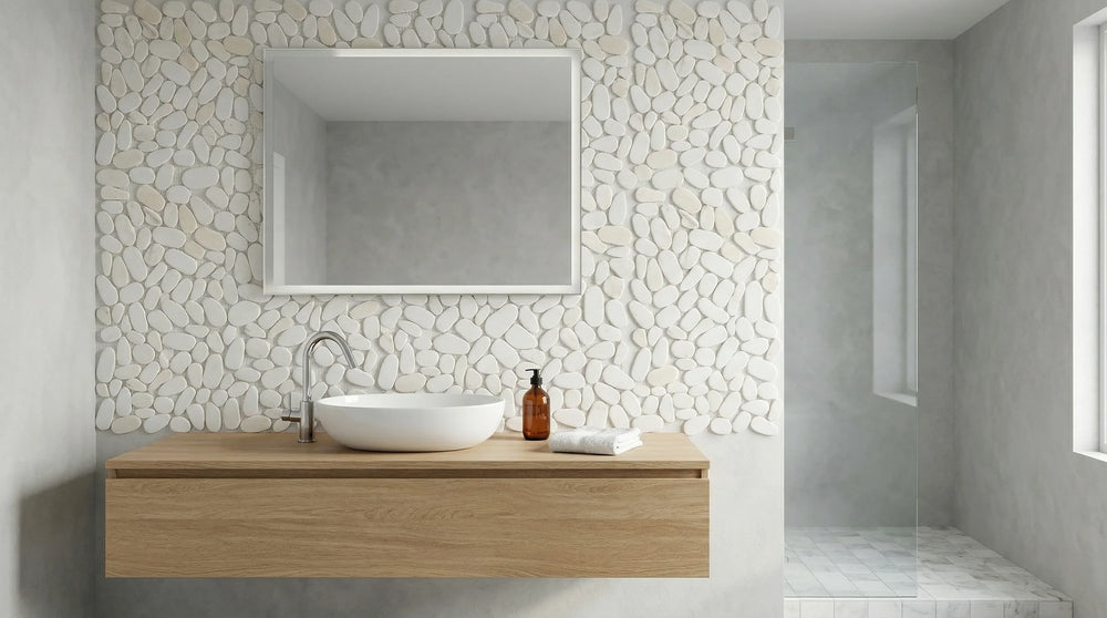 Pebbleluxe Sliced Pebble Stone Calacatta Gold Mosaic Tile – 12" x 12"